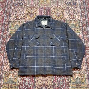 VTG 90s Aberdeen Collection Wool Blend Plaid Zip Jacket Blue Brown L Two Pockets